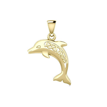 Large Celtic Joyful Dolphin Solid Gold Pendant GPD5698 - Jewelry